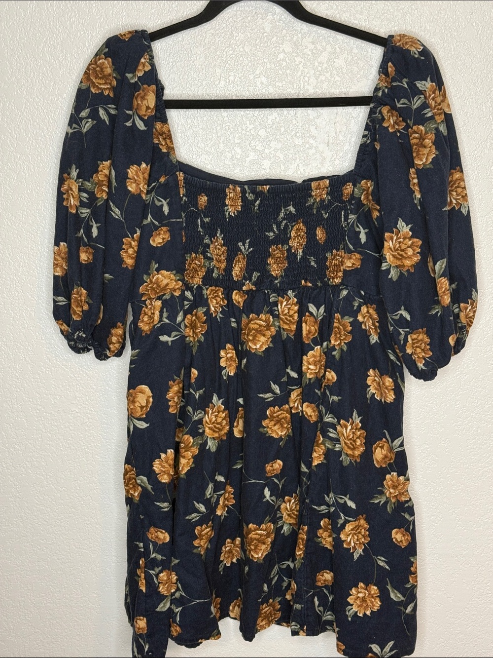 Abercrombie & Fitch Navy Floral Linen Blend Babydoll Mini Dress Size XL - Picture 4 of 8